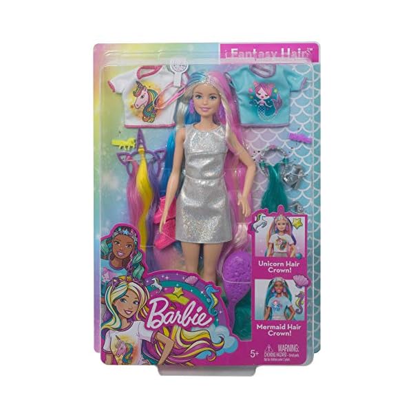 Barbie-Puppe, Einhorn-Barbie-Puppe mit Meerjungfrauenhaar und Einhorn-Haarkrönchen, Barbie-Accessoires, Barbie-Puppe inklusive, Geschenke für Kinder ab 3 Jahren,GHN04 – Bild 7