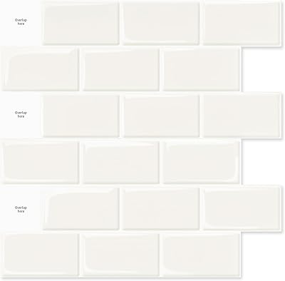 Art3d 10-Sheets Peel and Stick Tile Backsplash 12"x12" White PU Resin Kitchen