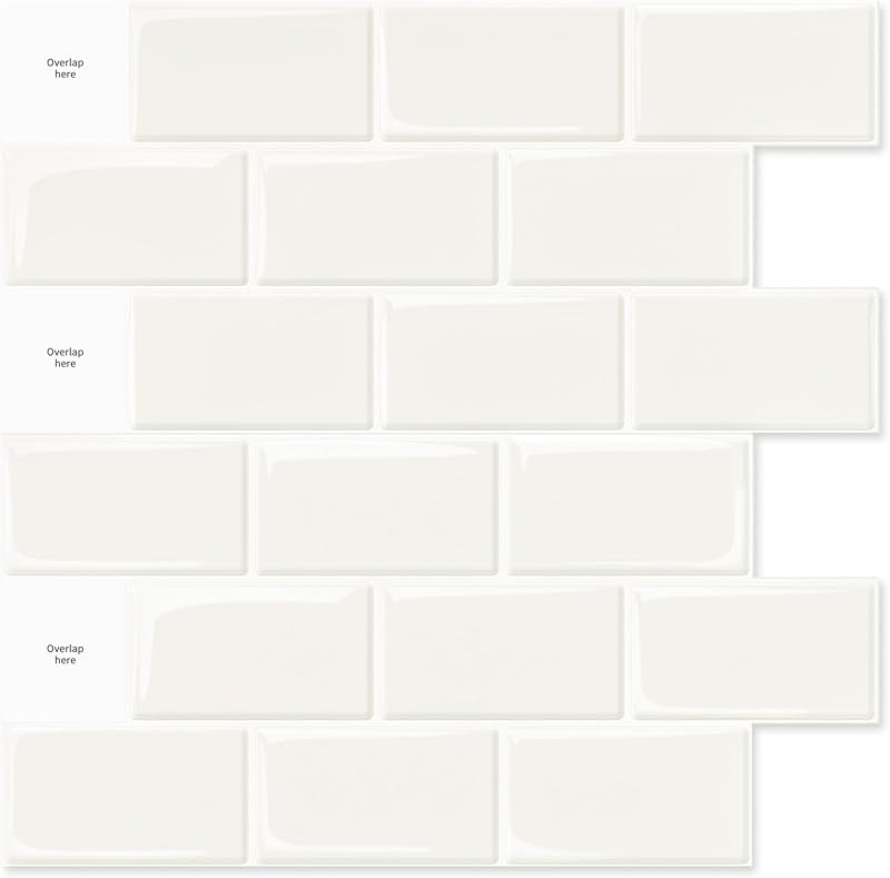 Art3d 10-Sheets Peel and Stick Tile Backsplash 12"x12" White PU Resin Kitchen