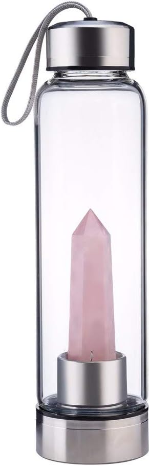 ToDIDAF Crystal Glass Water Bottle, Natural Crystal Point Healing Obelisk Wand Elixir Quartz Crystal Point Energy Water Bottle Tools Best Gifts for Your Friends, Families, 500g