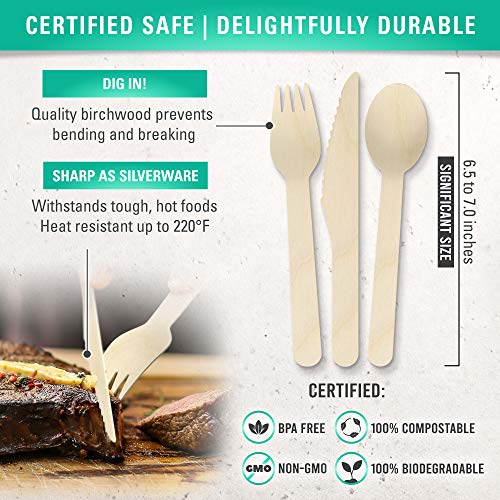 Woodland Premium Disposable Wooden Cutlery Biodegradable Utensils Set