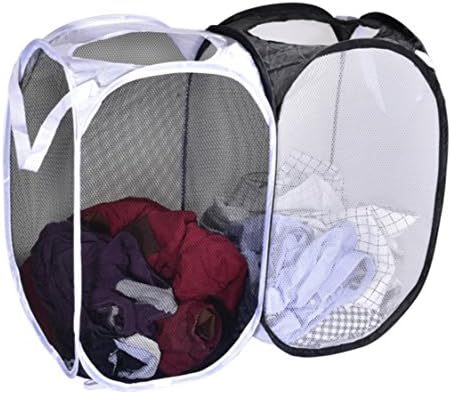Lifegifts Double hamper Lightweight Pop-up Folding Breathable Mesh Portable Storage Laundry Basket Hamper Reinforced Handle