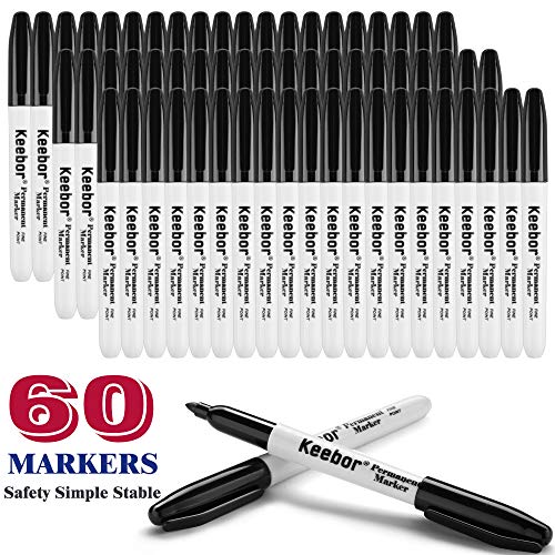 Keebor Basic Advanced Permanent Markers, Fine Point, Black, 60-Pack