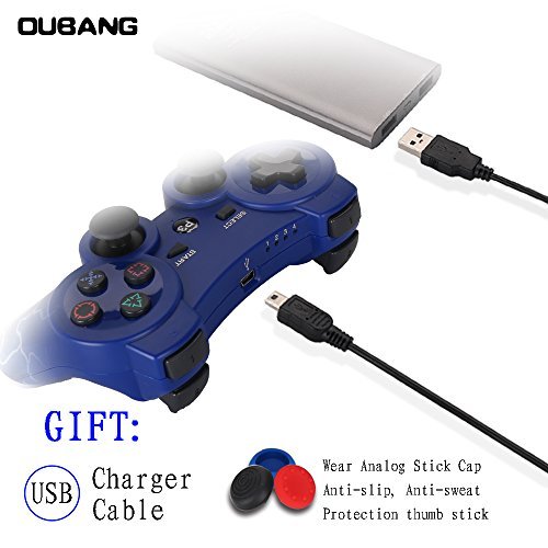 PS3 Controller Wireless Dualshock3 - OUBANG PS3 Remote,Best DS3 Joystick Gift for Kids Bluetooth Gaming Sixaxis Control Gamepad Game Accessories for PlayStation3 with Micro Cable(Blue)