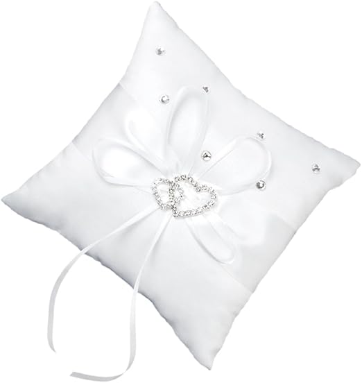 Hotportgift Double Heart Rhinestone Wedding Ring Pillow Cushion