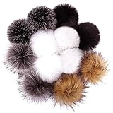 DIY 12pcs Faux Fox Fur Pom Pom Balls for Knitting Hat, Attachable Pompom Balls, Work Great with Knitting Loom