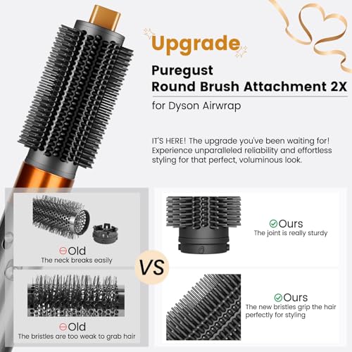 LBOYLOVE® Upgraded Round Volumizing Brush Attachment for Dyson Airwrap – Compatible with HS01/HS05/HS08, Premium Bristles for Dry Hair, Root Lifting & Bang Styling, Smooth Voluminous Results