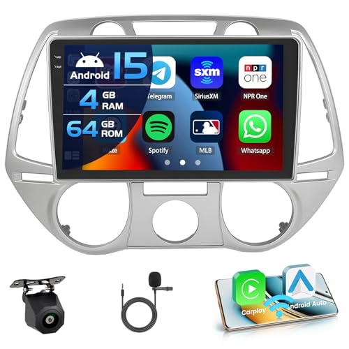 Inefala 4+64G Radio for Hyundai i20 2008-2012 Android 15 with 9'' In-Cell Screen with Wireless Carplay and Android Auto Mirror Link Radio FM/RDS GPS WiFi Bluetooth SWC Reverse Camera