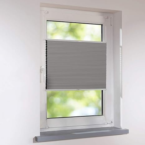 Amazon De Sonnenschutz Hh Plissee Faltstore Duett Wabenplissee Universal Verspannt Auf Mass 62 X 110 Cm Farbe Grau Thermo Verdunkelung Faltrollo Zum Schrauben Oder Klemmen Inkl Klemmtrager
