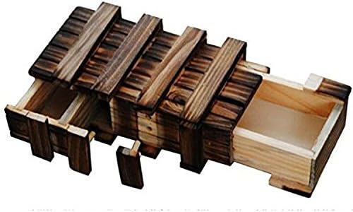 Mocollmax Magic Wooden Box with Extra Secure Secret Drawer, Brown