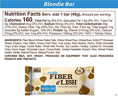NUGO FIBER D’LISH BLONDIE, 12G HIGH FIBER, 160 CALORIES, 16 COUNT