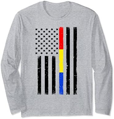 Unisex Thin Red Gold Blue Line Flag Long Sleeve Shirt Large Heather Grey