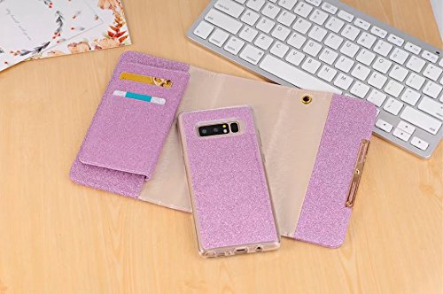 for Samsung Galaxy Note 8 Case, DMaos Bling Glitter Women PU Leather Wallet Credit Card Holder Money Handbag Magnetic Detachable Crossbody Shoulder Bag with Chain Cute Girl - Purple - Thumbnail 5