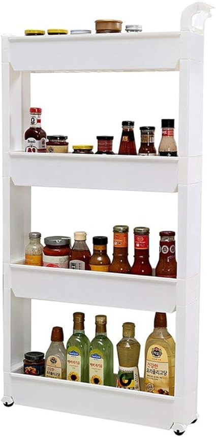Amazon キッチンワゴン すき間収納 収納カート 狭い テーブルワゴン 4層 サンコープラスチック 引き出し キャスター付き 幅 12cm 分解しやすい 白い色 Leechenxi キッチンワゴン 収納カート 通販