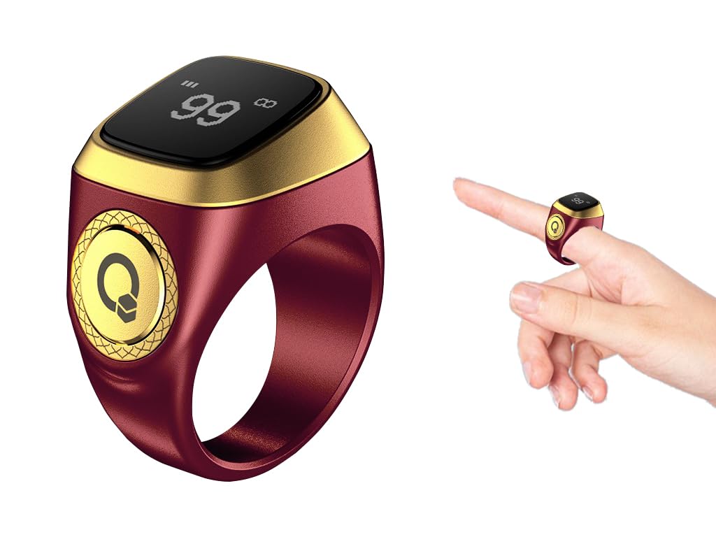 Kellegour Smart Tasbih Tally Counter Ring,Rechargeable Electronic Finger Counter,18mm Smart Ring Digital Tasbeeh Counter,Digital Electronic Tasbeeh Counters for Prayer with Vibration Reminder,Brown