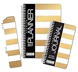 Global Printing and Packaging Hardcover Fashion Daily Planner Set With Matching Journal and Bookmark - Gold Stripe