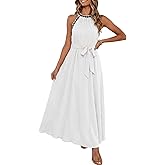MEROKEETY Women's 2026 Summer Halter Maxi Dress Spring Casual Boho Sleeveless Flowy Swing Beach Vacation Dresses with Belt