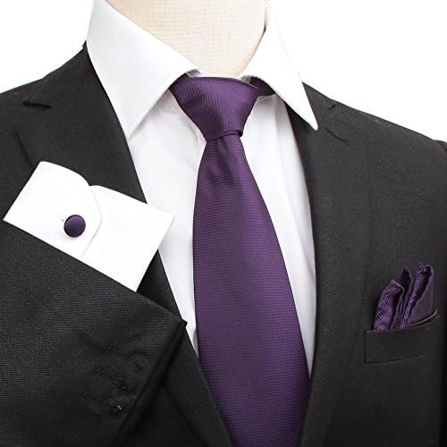Stylefad Men's Solid Plaid Wide Neck Tie Set Hanky Cufflink