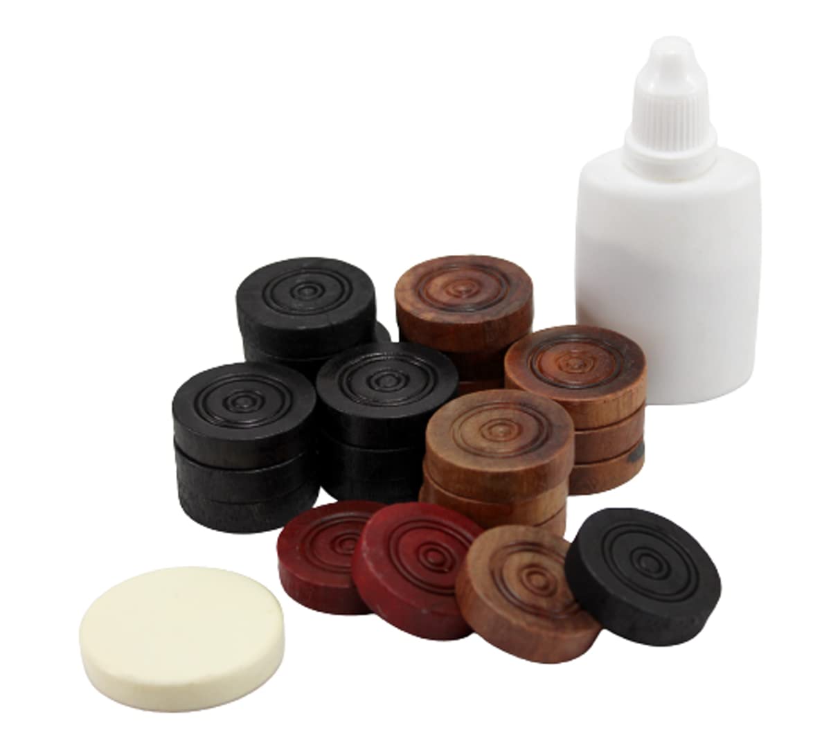 StonKraft Wooden Carrom Board Coins Pieces Combo Pack - 24 Carrom Coins, 2 Queens, 1 Striker and 1 Powder