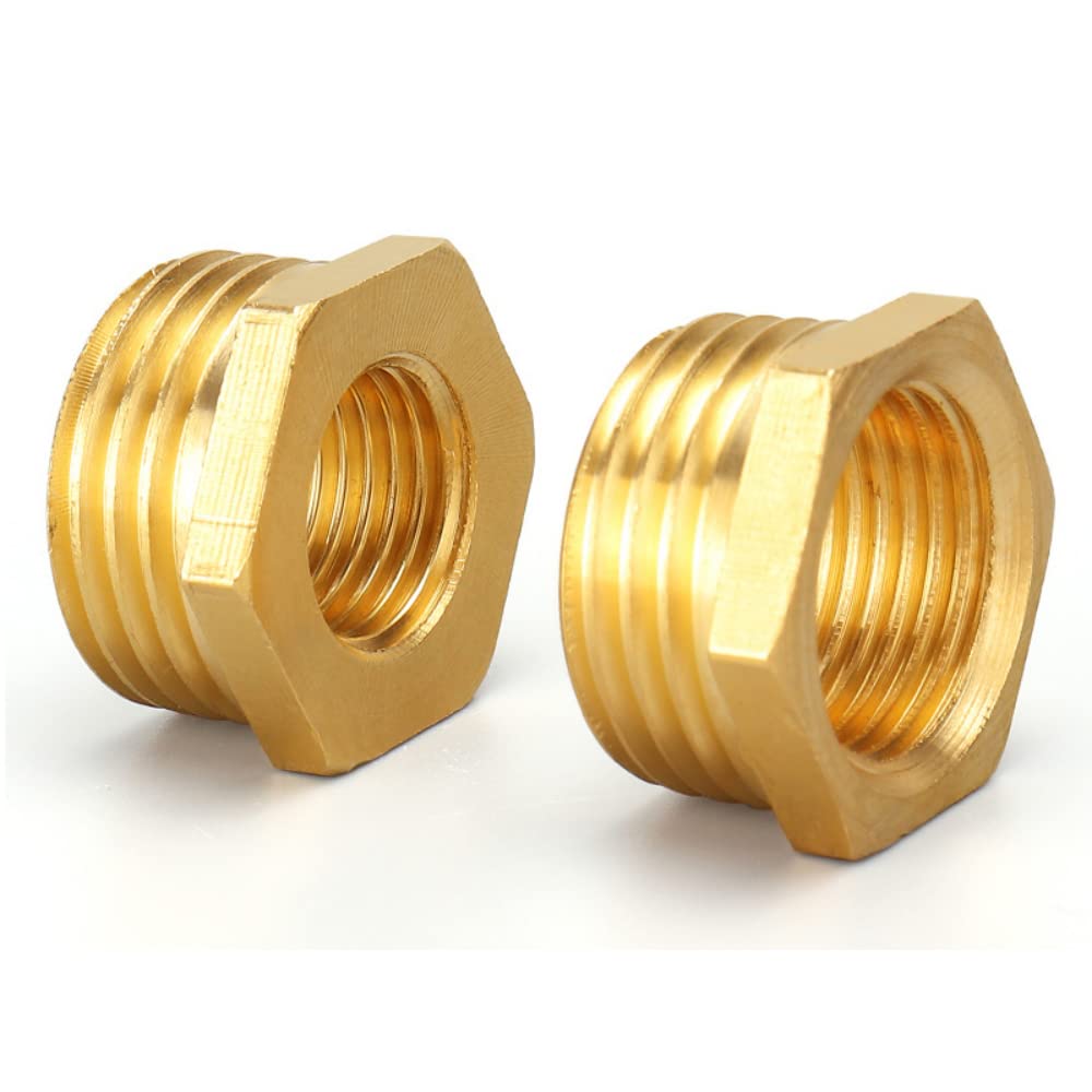 2 Pcs Copper & Brass Reducing Connector - 1/2" Female to 3/4" Male BSP Thread Brass Hex Bushing