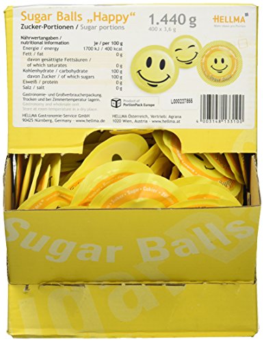 Hellma Sugar Balls Happy 400 Stk. je 3,6 g â 1440 g Vorrats-Box - Zuckertütchen einzeln rund, für Kaffee oder Tee