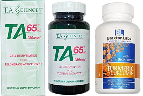 T.A. Sciences TA65 90 Capsules 250 Units Includes a Free Bottle of Braxton LabsTumeric Curcumin 60 Vegetable Caps