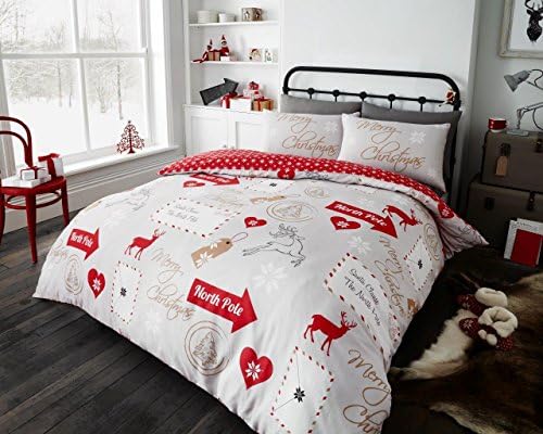 ukfashion Christmas Bedding Set Santa Mail Duvet Set With Pillow Cases (King Duvet Cover Set, Natural)