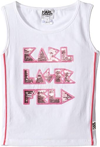Karl Lagerfeld Kids Baby Girl's Tank Top w/ Contrast Piping &amp; Sequin Graphics (Toddler) White Tank Top
