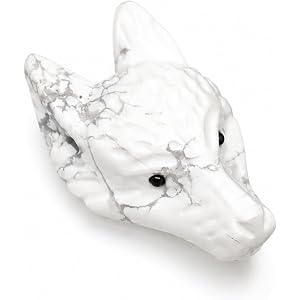 1PC Natural Crystal White Turquoise Carved Wolf Head Pendant 1.5" Stone | Polished spiritual gem carving, pre-drilled DIY nec