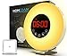 Sunrise Alarm Clock - Programmable Wake Up Nature Sounds - FM Radio Audio - Digital LED Light Touch Control - 7 Colors Bedside Night Lamp - Snooze Button for Deep Sleepers - Dual USB Charger & Battery