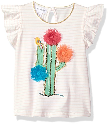 Mud Pie Baby Girls Cactus Stripe Flutter Sleeve T-Shirt Tunic, Pink, MD/2T-3T