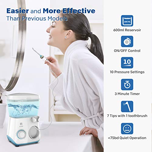 Water Flosser, Habor by ELLESYE 600ml Oral Irrigator with 7 Multifunctional Jet Tips & 1 Toothbrush Head for Home & Family, Dental Oral Irrigator for Teeth Cleaning & Braces Care, Adults & Kids White