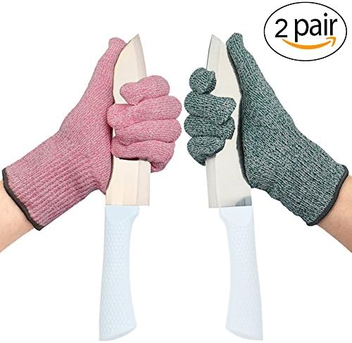 Cut Resistant Gloves Level 5 - PROMEDIX - Protection Gloves Kitchen Food Grade Gloves, 2 Funny Color To Prevent Cross Contamination (S)