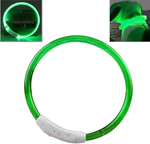 ellelove Led Dog Collar USB Rechargeable Glowing Pet Safety Collar Waterproof Light up Adjustable Night Flashing Pet Neck Loop for Small Medium Large Dogs