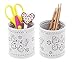 EasyPAG 2 Pcs 3-1/4 inch Dia x 3-3/4 inch High Round Floral Desk Pencil Holder Butterfly Pattern Design, White