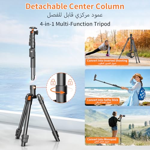 XXZU 191cm Camera Tripod, Phone Tripod with Remote Control, Aluminum Tripod for Camera with Phone Holder and 360° Rotula, Travel Tripod for Camera/Smartphone/Ring Light/Projector, Max Load 8KG