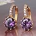 GULICX Cubic Zirconia Yellow Gold Tone Round Created Amethyst Purple Stone Hoop Earrings