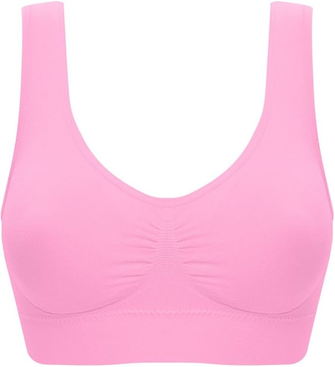 Senchanting Girl Seamless Pullover Plus Size Wirefree Yoga Sports Bra Sleep Bra (Pink, S) at 