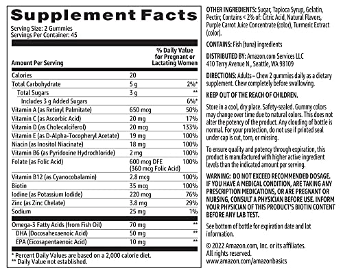 AMAZON BASICS PRENATAL & DHA GUMMY, RASBERRY & LEMON FLAVOR, 90 COUNT (PREVIOUSLY SOLIMO)