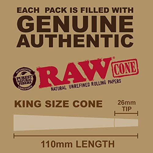 RAW Cones King Size Classic 100 Pack Patented Slow Burning Cones