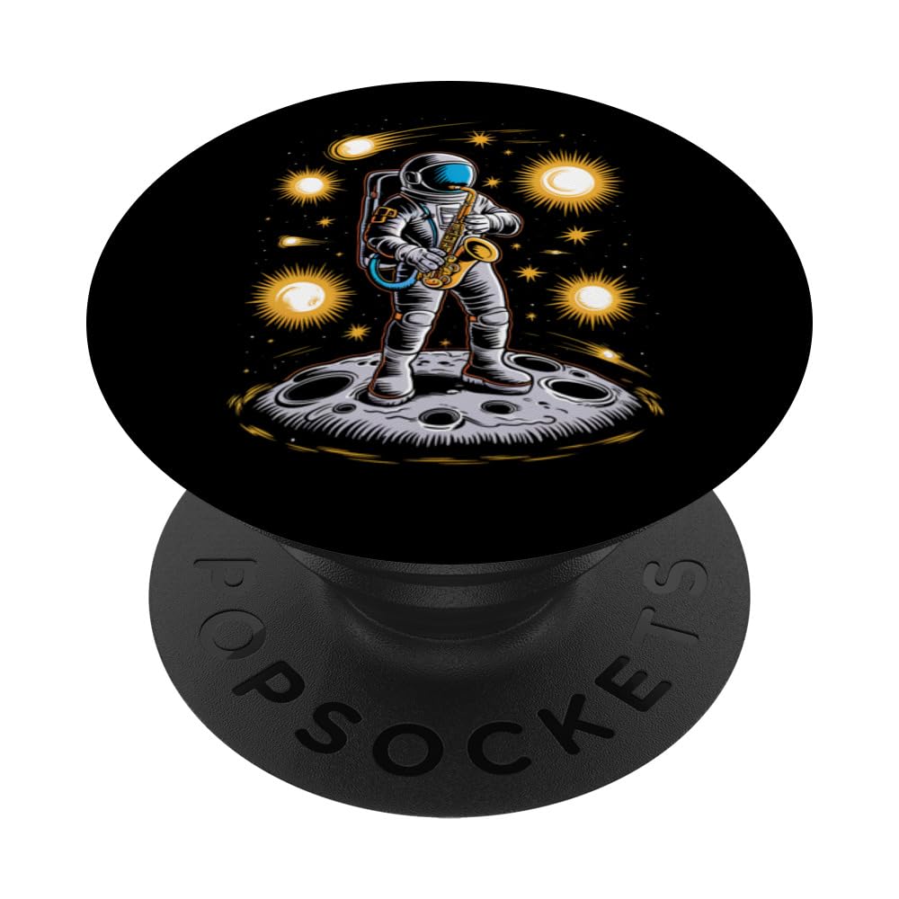 Astronaut Saxophonist Funny Jazz Musician Saxophone Player PopSockets Swappable PopGrip