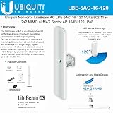 Ubiquiti LiteBeam AC 5GHz 802.11ac Built-in 120 Degree 16dBi Sector 2x2 MIMO (LBE-5AC-16-120-US)