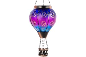 Starsoul Hot Air Balloon Solar Lantern with LED Candle Light, Solar Hot Air Balloon Flickering Flame Waterproof Glass Hot Air Balloon Solar Light Outdoor for Lawn Porch Tree Yard, Purple Snail Pattern