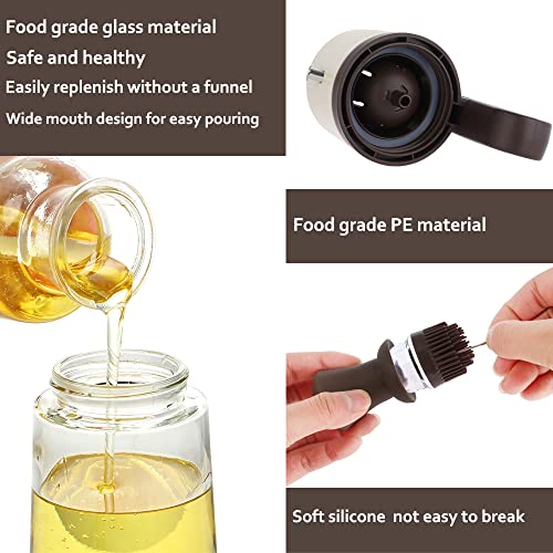 2 In 1 Glass Olive Oil Dispenser Bottle With Silicone Brush,Vinegar Soy