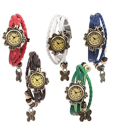 Combo Of 5 Analogue White Dial Womens Watch-B-5_Red-Brow-White-Green-Blue