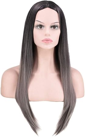 Somnrchun Perruque Naturelle For Les Cheveux Longs Gris