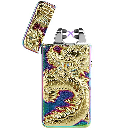 Pard Relief Dragon Windproof Cross Arc Lighter, USB Rechargeable Flameless Electronic Pulse Arc Cigarette Lighter, Mix Color - Thumbnail 7