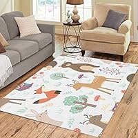 Pinbeam Area Rug Forest Cute Animals Fox Deer Bear Rabbit Hedgehog Home Decor Floor Rug 5