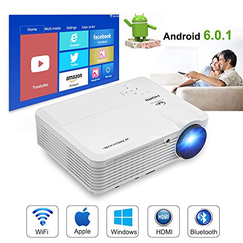 WiFi Projector Wireless Bluetooth, Multimedia Projector 3900 Lumen, LCD LED Home Theater Projector Android 6.0 for phone iPhone iPad Laptop Blu-ray DVD Player PS3 PS4 XBox TV HDMI USB VGA AV Speaker