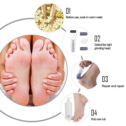 Electronic Pedicure Foot Files Electric Callus Remover Rechargeable Heel Corn Removal Foot Care Tool To Remove Dry, Hard Skin With 3 Extra Roller Heads by Denicer（Silver） - Thumbnail 6